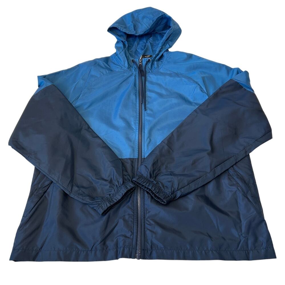 Russell Men's Athletic Jacket Two Tone Blue Sz L Hooded Pockets Windbreaker